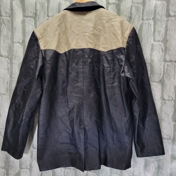 VTG Leather Western Sport Coat Jacket Rockabilly Removable Faux Fur Liner 44L - Picture 8 of 12